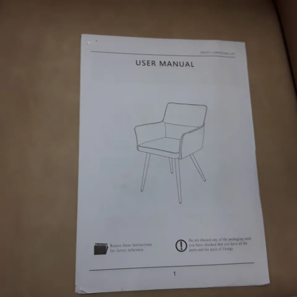 BOXED SET OF 2 UPHOLSTERED FAUX LEATHER DINING CHAIRS- CREAM (1 BOX)