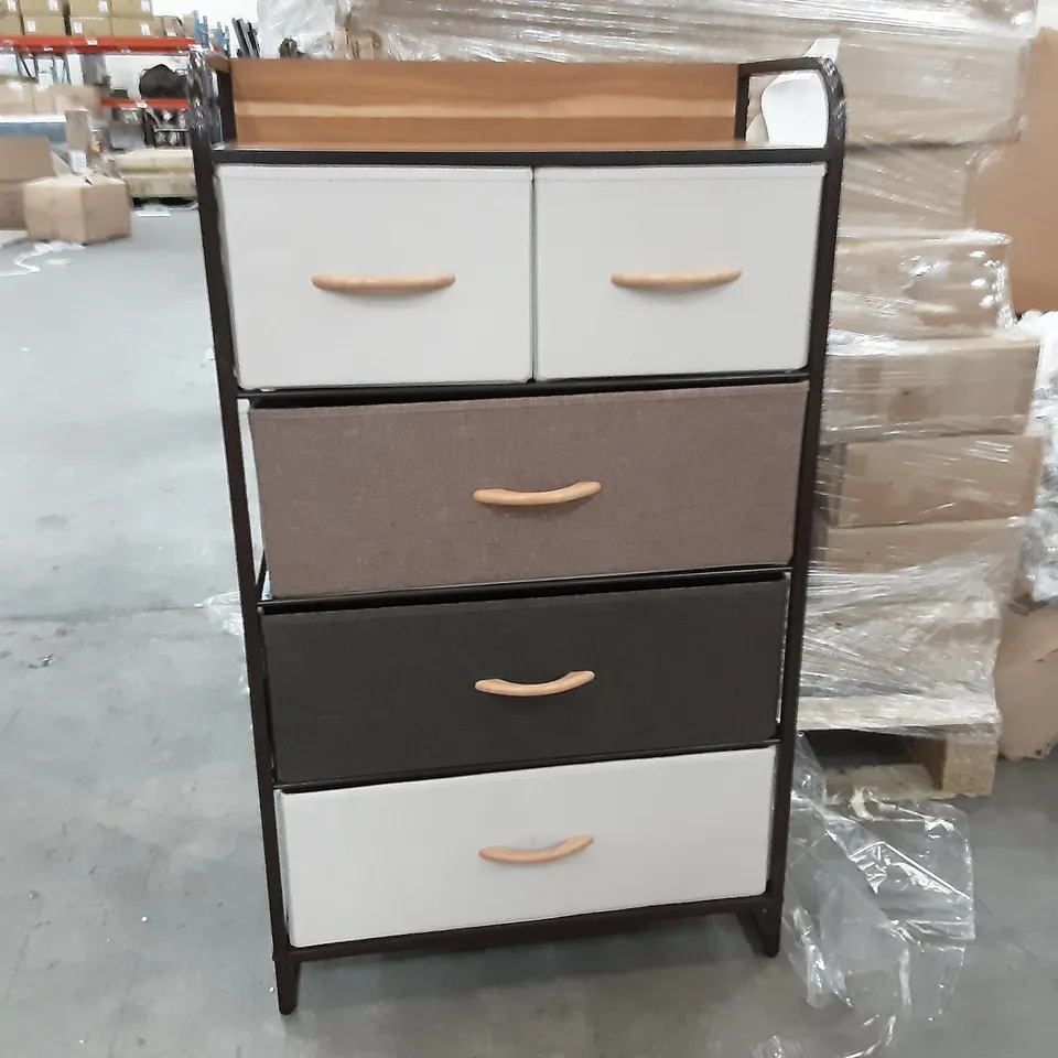 BOXED 5 DRAWER FABRIC TALL CHEST OF DRAWERS IN MULTI / ESPRESSO 