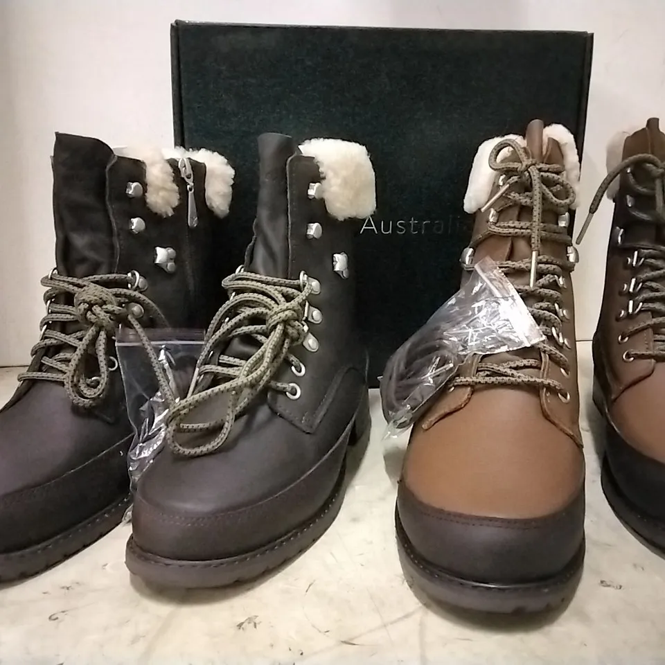 BOXED EMU AUSTRALIA ESPRESSOS , 1 PAIR IN UK 6  , 1 PAIR UK 9 IN OAK 