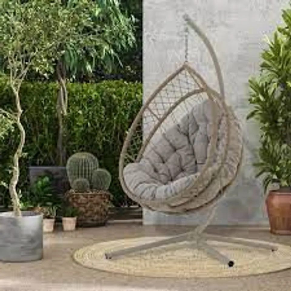 MY GARDEN STORIES OSLO COLLAPSIBLE COCOON EGG CHAIR - PEBBLE 