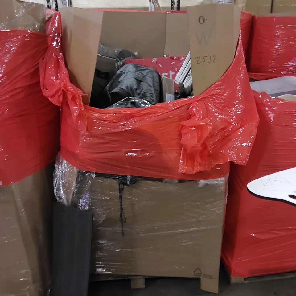 PALLET TO CONTAIN ASSORTED HOUSEHOLD ITEMS AND CONSUMER PRODUCTS. INCLUDING INSECT KILLER UNIT, CAMPING ITEMS, BOXED FURNITURE ETC