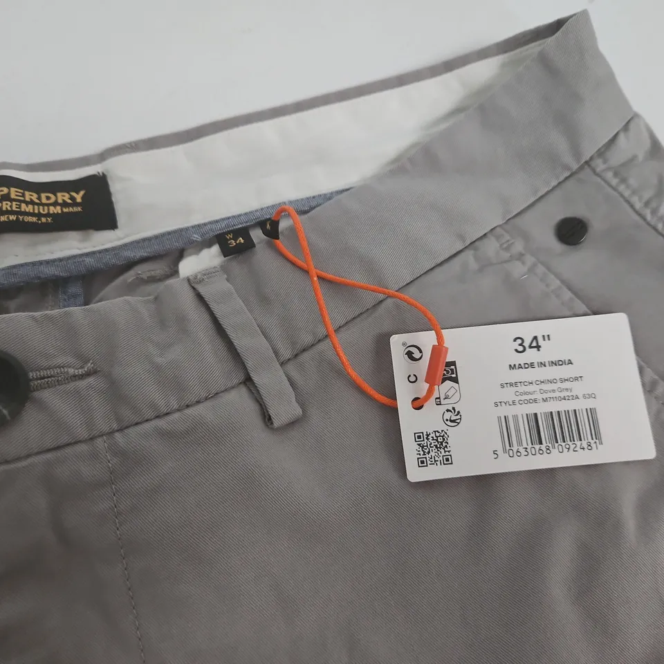 SUPERDRY PREMIUM STRETCH CHINO SHORTS - DOVE GREY, UK 34, MEN