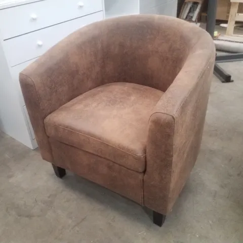 UPHOLSTERED BROWN FABRIC ARMCHAIR