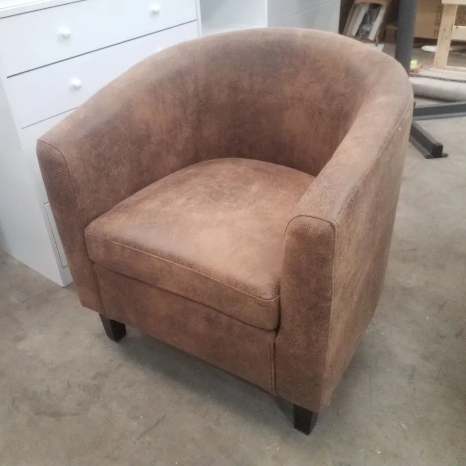 UPHOLSTERED BROWN FABRIC ARMCHAIR