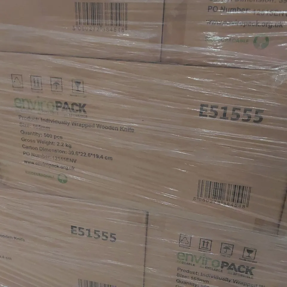 PALLET CONTAINING APPROXIMATELY 40,000 ENVIRONMENTALLY FRIENDLY DISPOSABLE WOODEN KNIVES