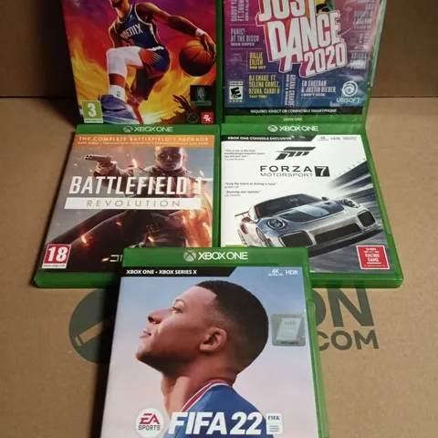 5 X ASSORTED XBOX ONE GAMES TO INCLUDE FORZA MOTORSPORT 7, JUST DANCE 2020, FIFA 22 ETC 