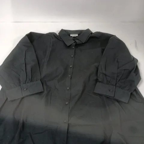 BONPRIX BLACK PUFF-SLEEVE BUTTON-DOWN SHIRT, UK 20