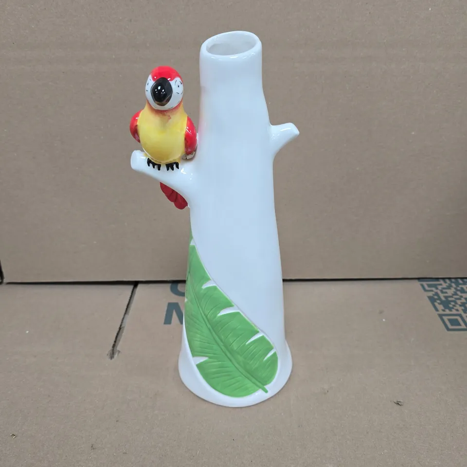 DECO DOLOMITE DECORATIVE CERAMIC VASE WITH RED PARROT MOTIF - BOXED