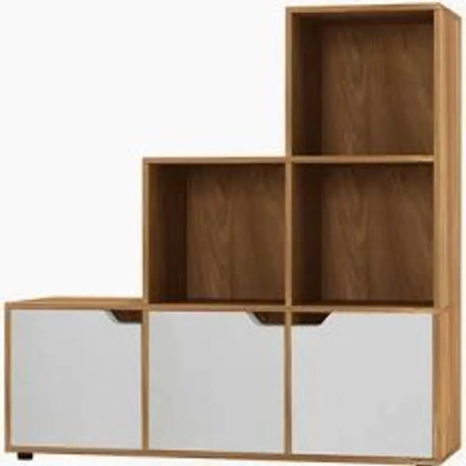 BOXED LLOYD PASCAL 6 STEPPED CUBES STORAGE UNIT WITH OAK EFFECT DIVIDERS - WHITE (1 BOX)
