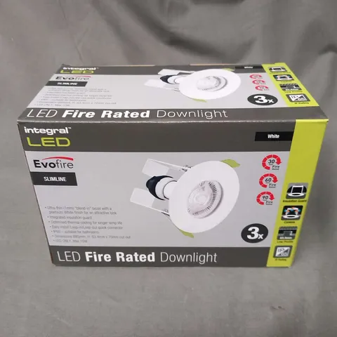 APPROXIMATELY 16 BOXED EVO FIRE SLIMLINE LED FIRE RATED DOWNLIGHT 3X