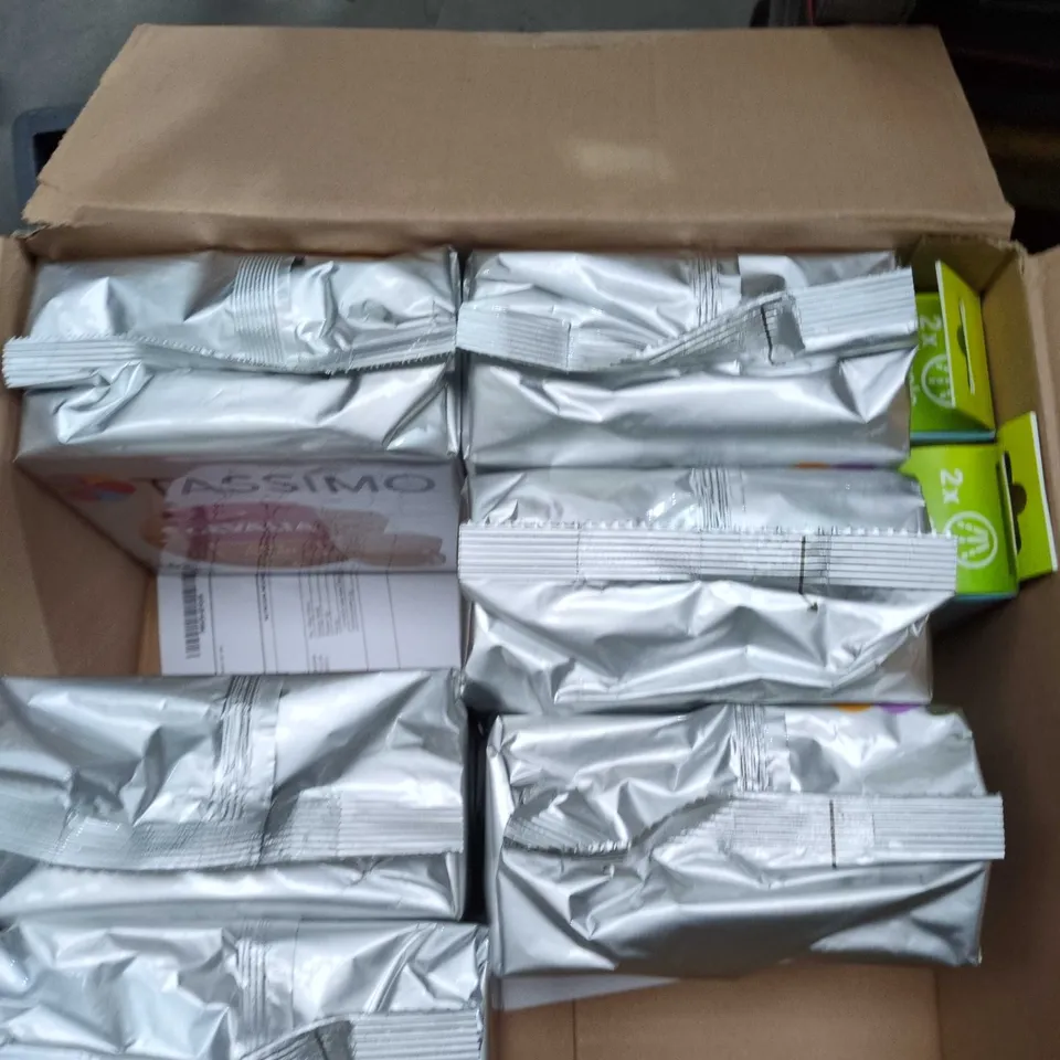 BOX OF 8 PACKS OF TASSIMO GEVALIA COFFEE PODS AND DESCALING TABLETS