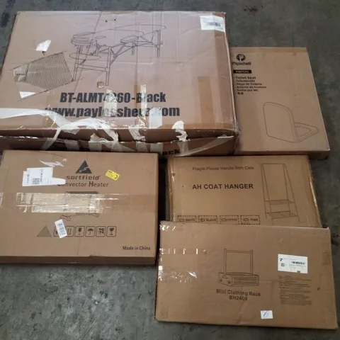 PALLET CONTAINING ASSORTED PRODUCTS INCLUDING CONVECTOR HEATER, MASSAGE TABLE, TOILET SEAT, AH COAT HANGER & BABY CLOTHES RACK 