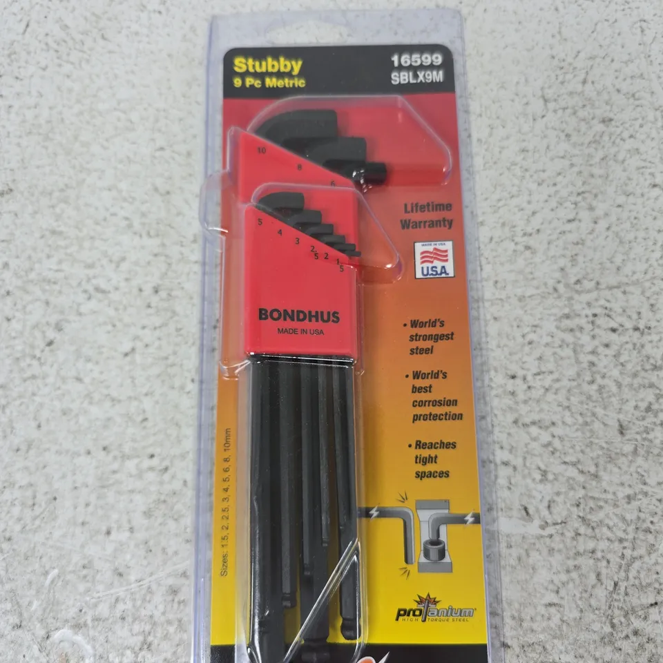 BONDHUS 9-PIECE STUBBY METRIC HEX KEY SET