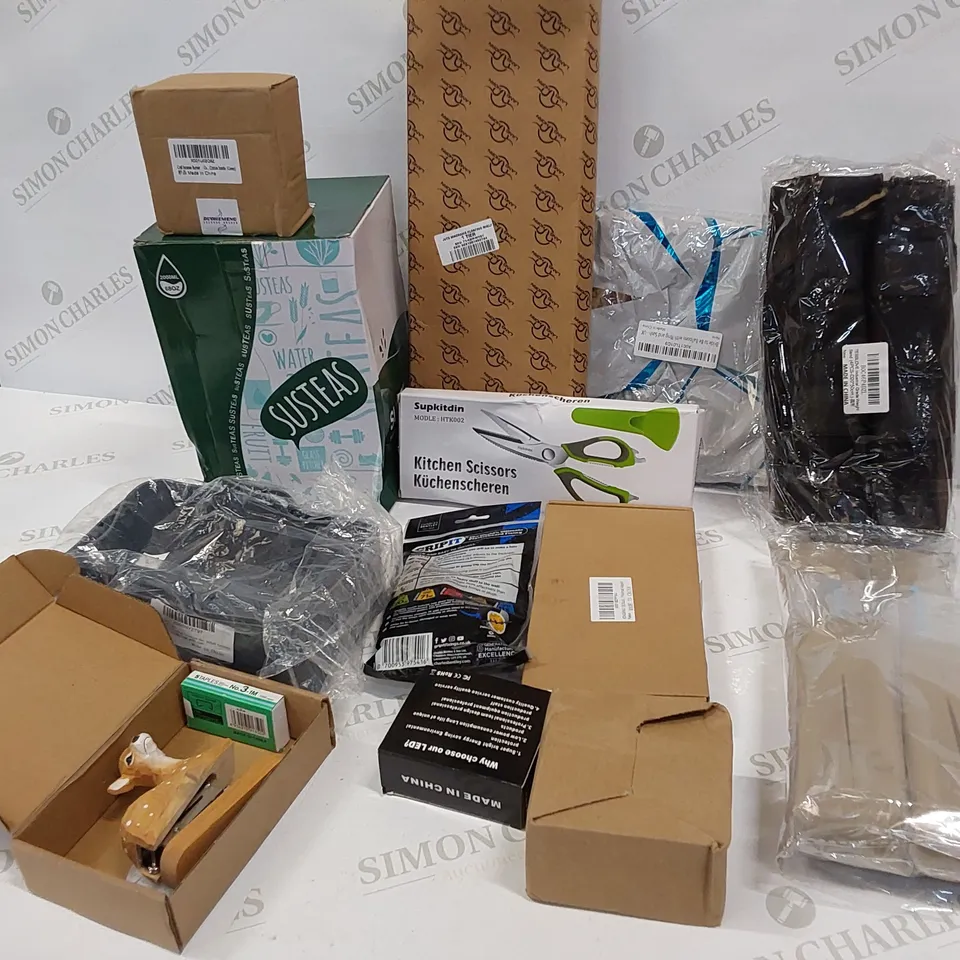 13 BRAND NEW ITEMS TO INCLUDE: KITCHEN SCISSORS, LED CAR LIGHT, PLASTERBOARD FIXINGS, DEER STAPLER, INCENSE BURNER 