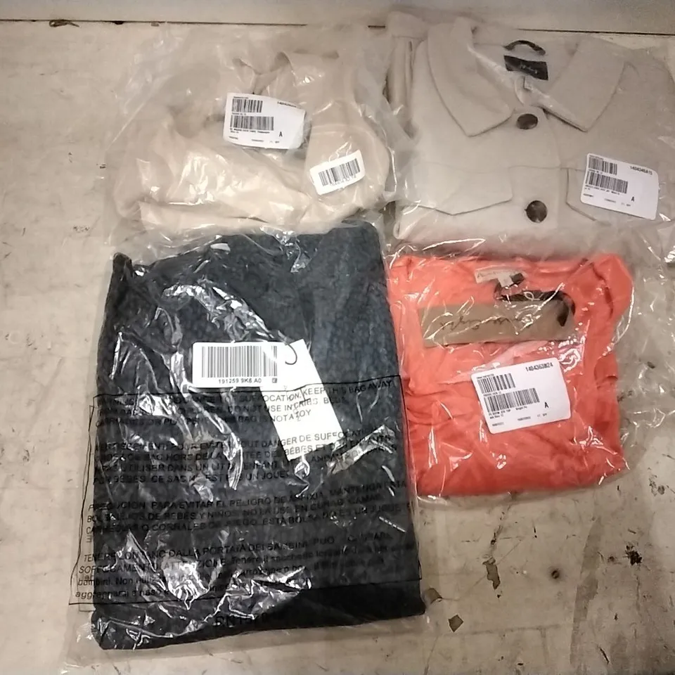 BOX OF APPROXIMATELY 27 ASSORTED CLOTHING ITEMS TO INCLUDE JOULES WHITE CORA JERSEY JACKETS, PHASE EIGHT BRIGHT PEACH TOPS, HALSTON BLUE LEOPARD PRINT HOODIE, RUTH LONGDFORD CHAMPAGNE SATIN TUNICS