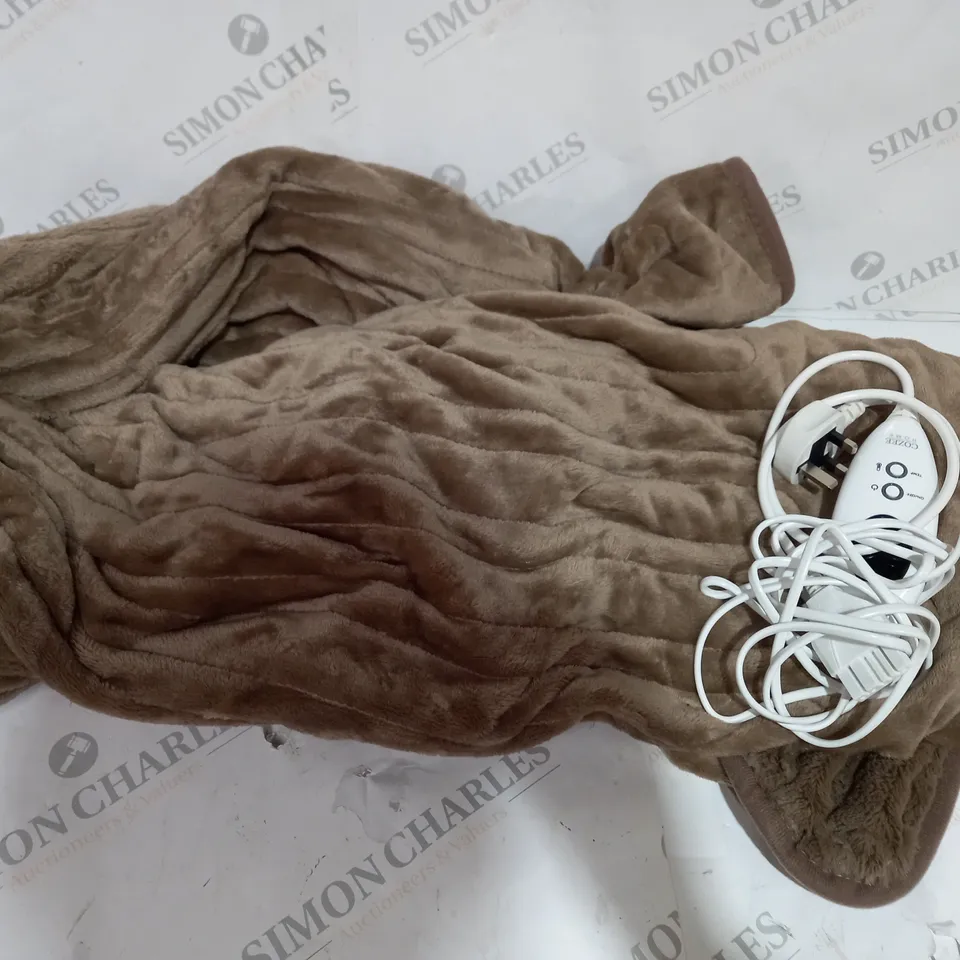 BOXED COZEE HOME HEATED BLANKET IN DARK TAUPE