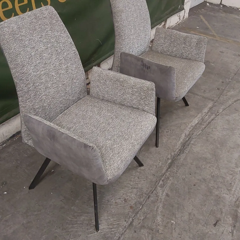 SET OF 2 DESIGNER FABRIC UPHOLSTERED SWIVEL CHAIRS