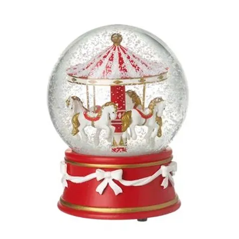 BOXED MUSICAL MERRY GO ROUND SNOW GLOBE