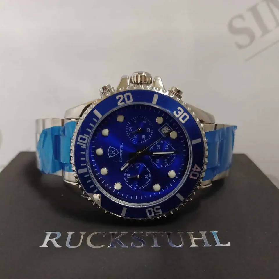 MENS RUCKSTUHL CHRONOGRAPH 8829 WATCH – BLUE DIAL - STAINLESS STEEL STRAP – 3ATM WATER RESISTANT – DATE FUNCTION
