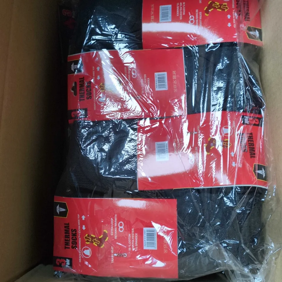 BOX OF APPROXIMATELY 5X12 PAIRS OF BLACK THERMAL SOCKS SIZE UK 6-11