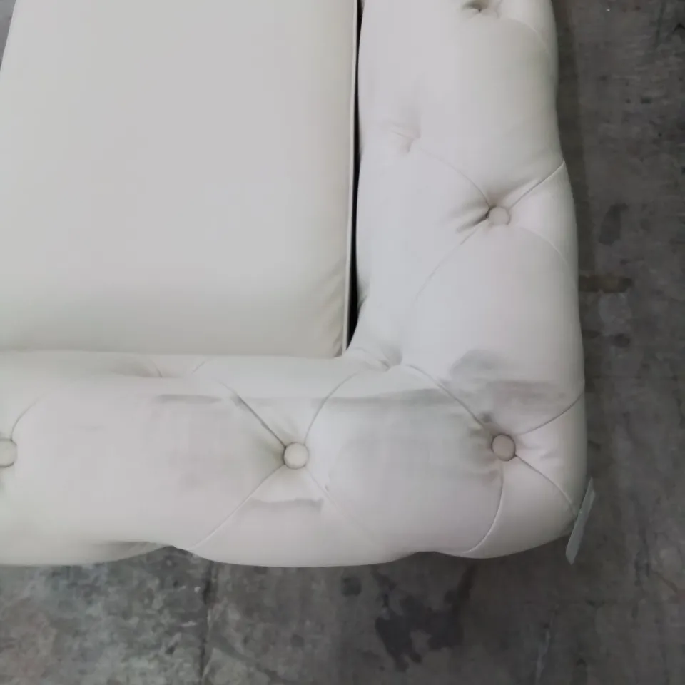 DESIGNER OAKHAM IVORY LEATHER 3 SEATER BUTTON BACK CHESTERFIELD STYLE SOFA