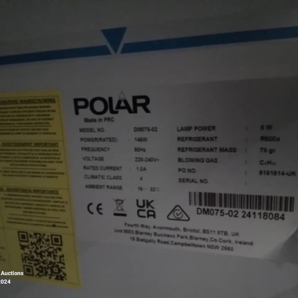 POLAR COMMERCIAL GLASS FRONT DISPLAY FRIDGE - UNPROCESSED RAW RETURN 