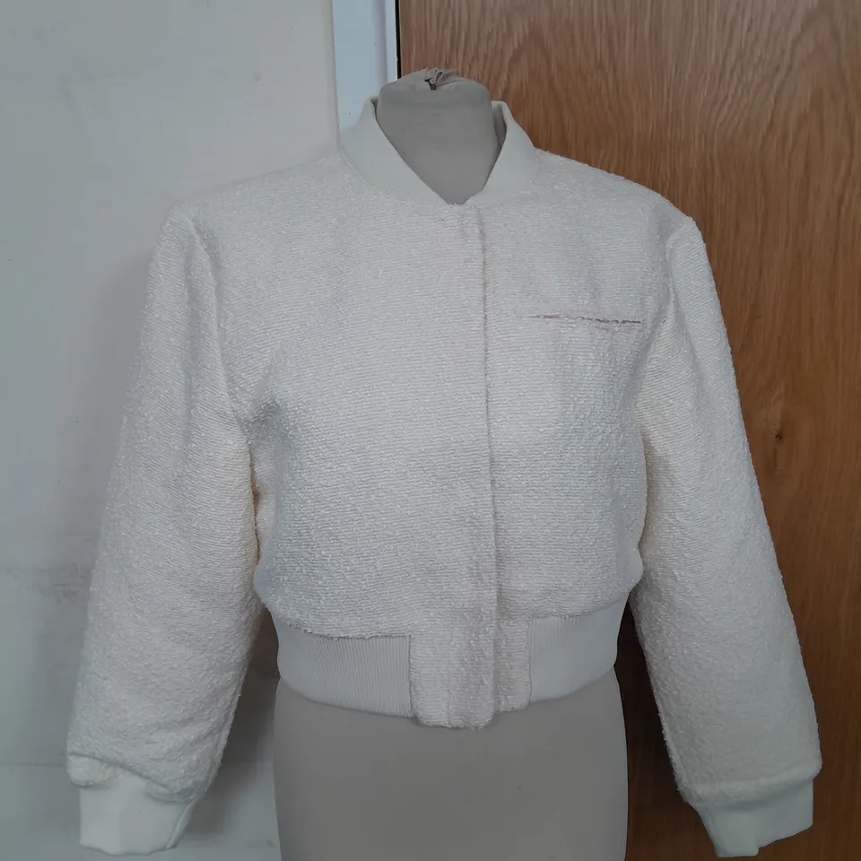 H&M CROPPED VARSITY JACKET IN CREAM SIZE M