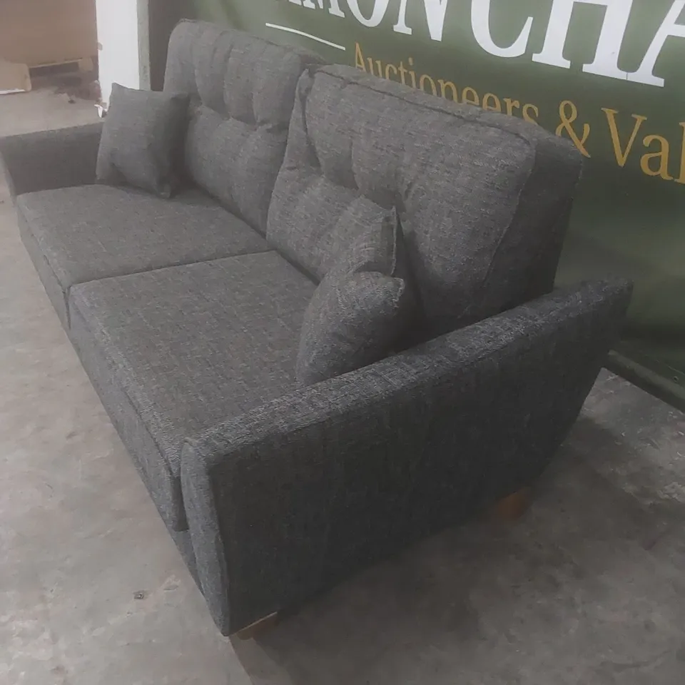 DESIGNER HALSTOW 3 SEATER GREY FABRIC UPHOLSTERED SOFA