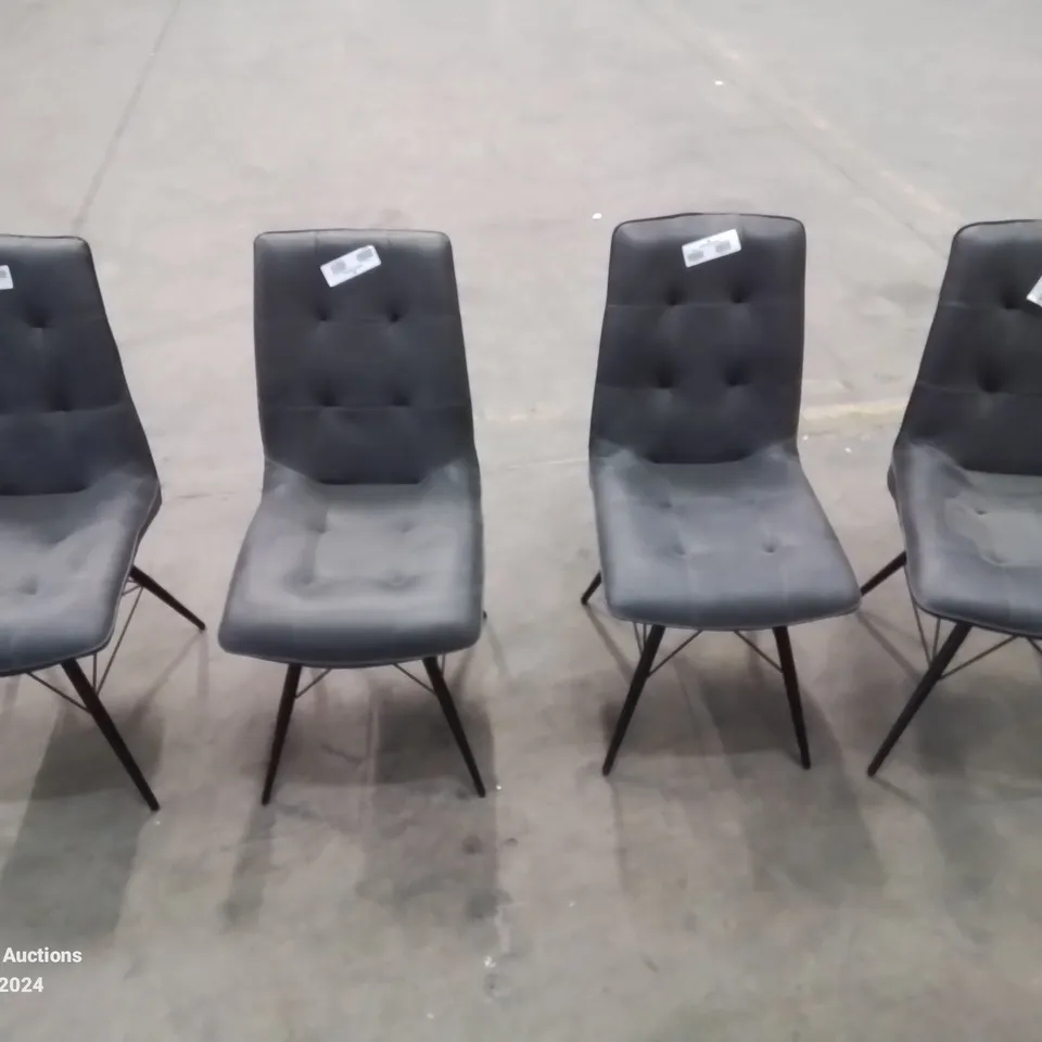 SET OF 4 QUALITY BUTTON BACK FAUX LEATHER UPHOLSTERED SIDE/DINING CHAIRS BLACK LEGS