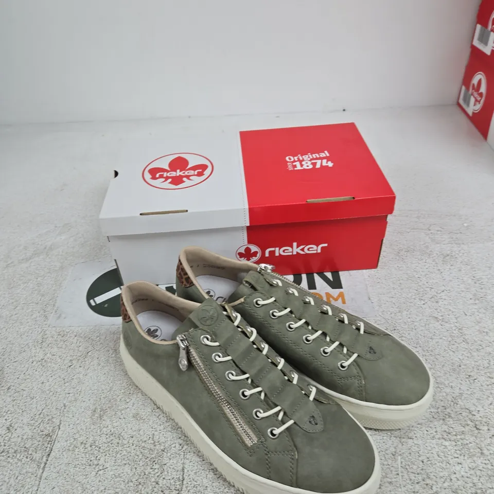 RIEKER GREEN SUEDE TRAINERS – UK 7.5 (EU 41) WITH SIDE ZIP