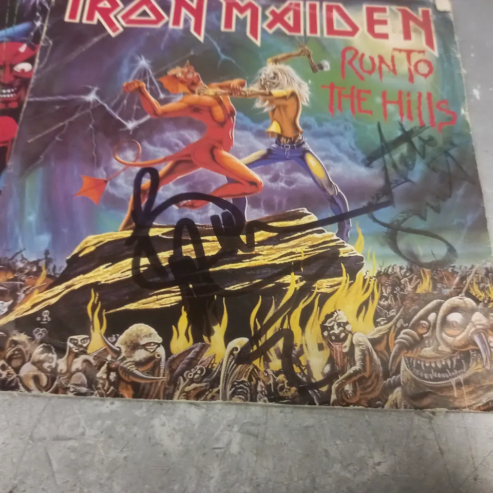 SIGNED IRON MAIDEN THE NUMBER OF THE BEAST AND RUN TO THE HILLS VINYL