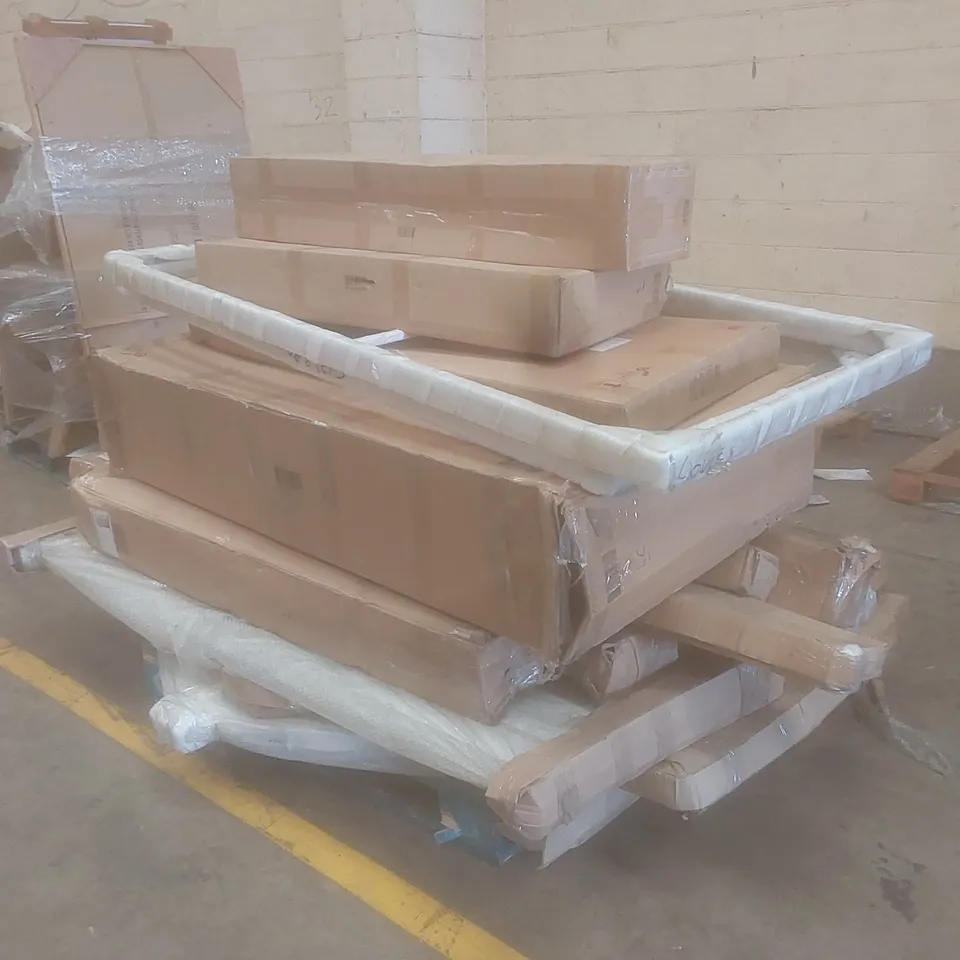 PALLET OF ASSORTED INCOMPLETE HOMES DIRECT 365 FURNITURE & BED PARTS AND PIECES