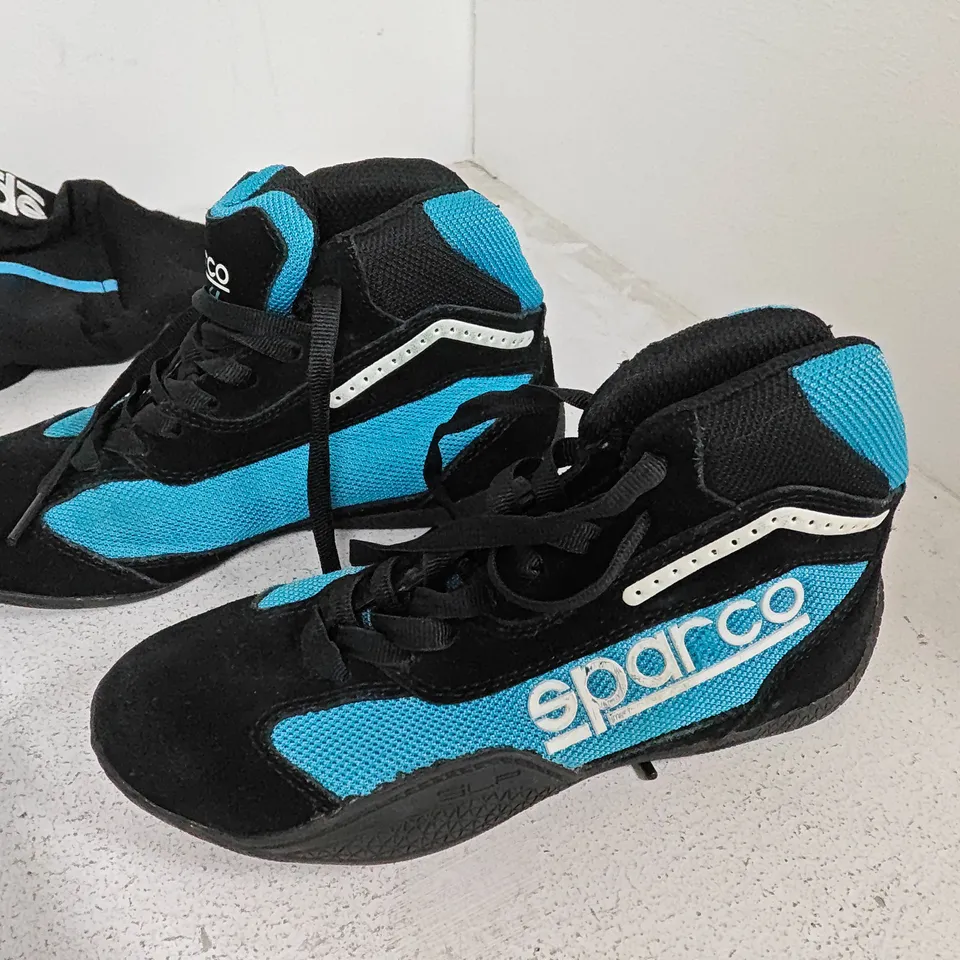 SPARCO KIDS SIZE 130 RACING SUIT WITH SHOES AND GLOVES