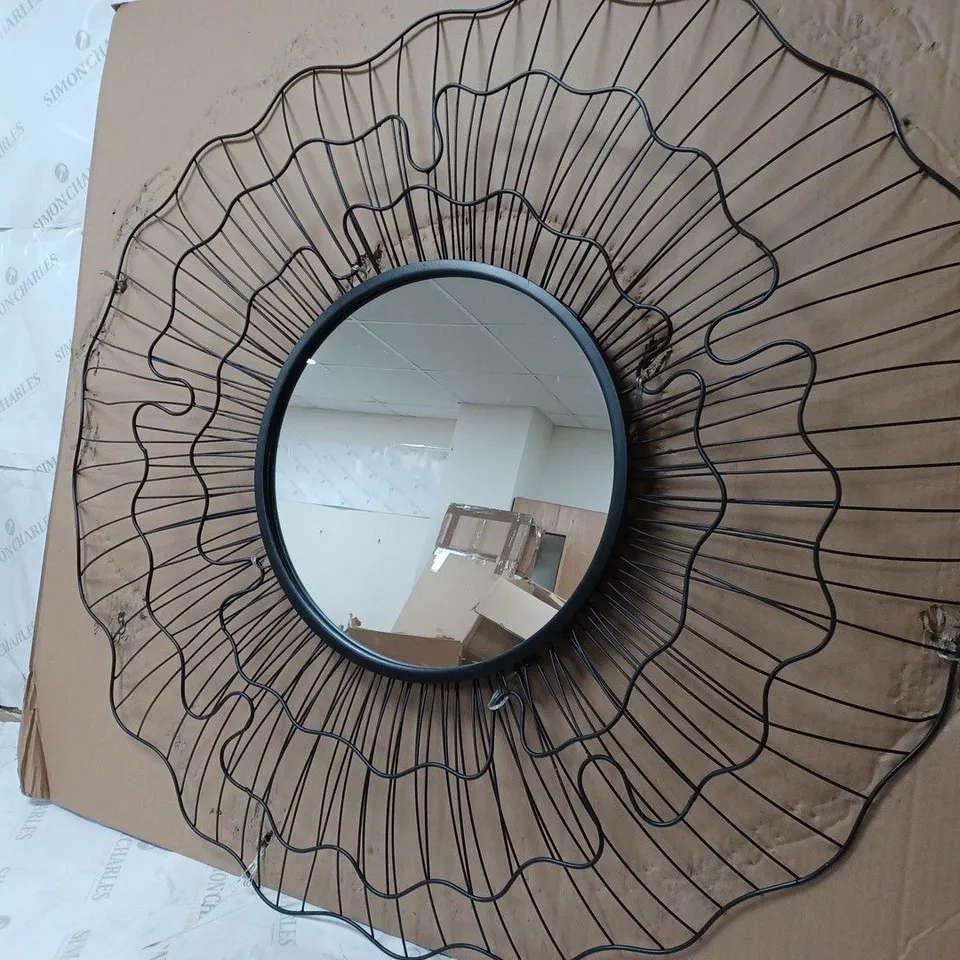 OUTLET K BY KELLY HOPPEN RIPPLE WAVED MIRROR IN BLACK - COLLECTION ONLY