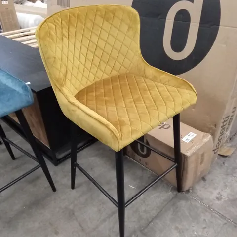 QUALITY DESIGNER VELVET DIAMOND PATTERN BAR STOOL - OCHRE