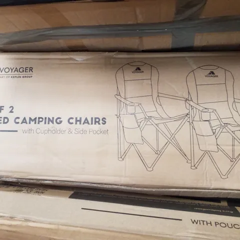 BOXED VOYAGER SET OF 2 PADDED CAMPING CHAIRS - BLACK & GREY