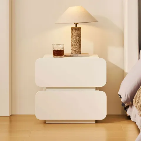 BOXED CLIPOP 2 DRAWERS BEDSIDE TABLE, WHITE ROUND CORNER FRONT BEDSIDE TABLE