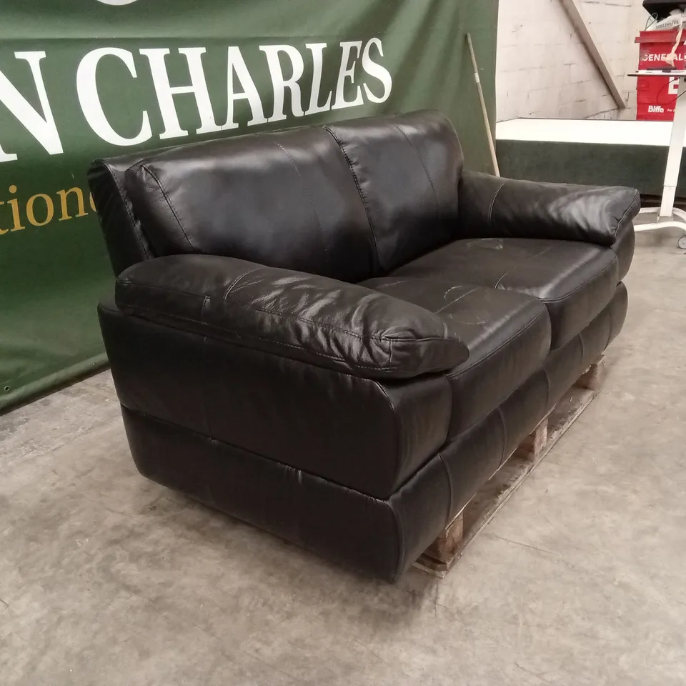 MARLOW ITALIAN LEATHER 2 SEATER SOFA - BLACK RRP £1299