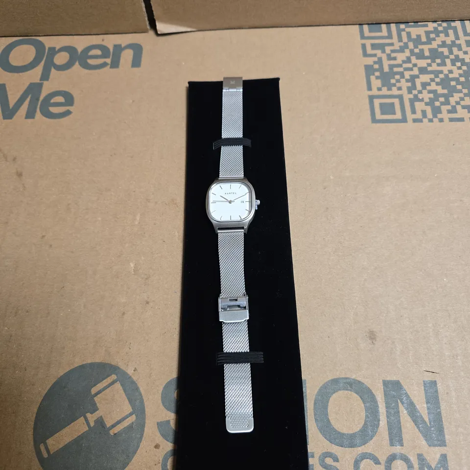 KARTEL WATCH – STAINLESS STEEL MESH BRACELET, WHITE DIAL 