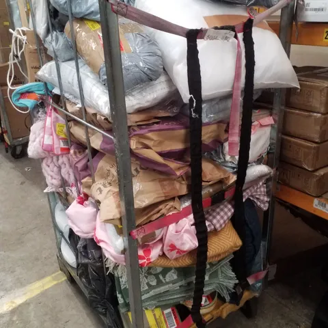 CAGE CONTAINING ASSORTED PRODUCTS INCLUDING CUSHIONS, BEDSPREADS & CUSHION CASES