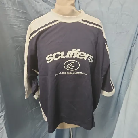 SCUFFLERS MEN'S SPORTS TOP – NAVY/WHITE (SIZE M)