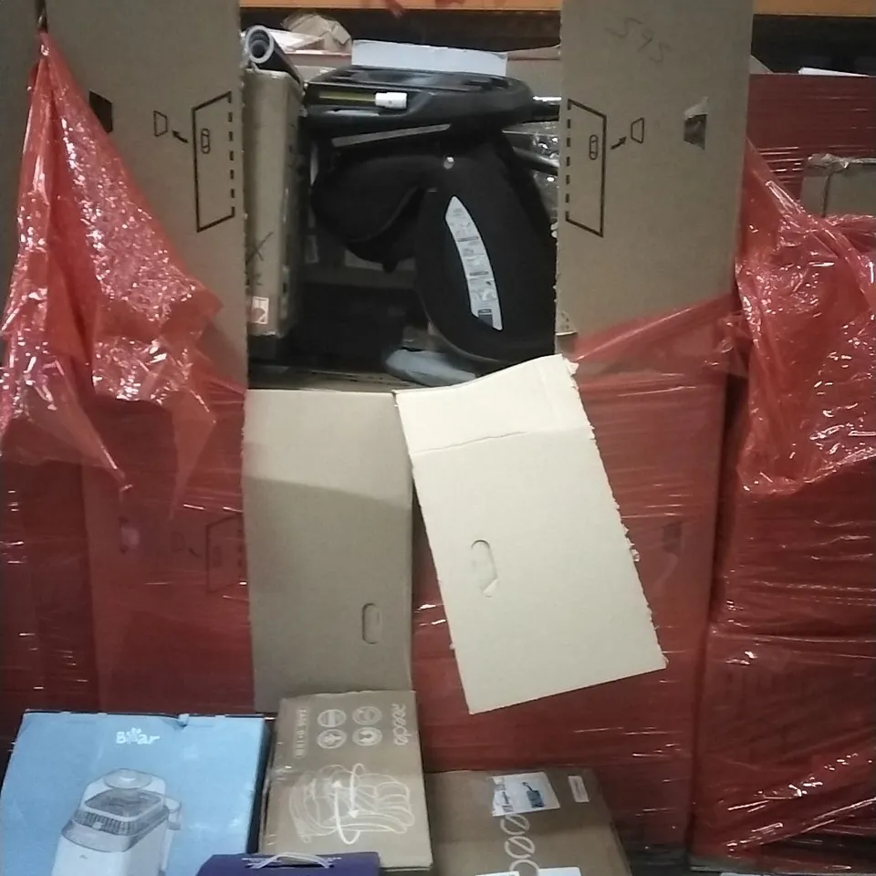 PALLET OF HOUSEHOLD ITEMS TO INCLUDE BABY BOTTLE WASHER,CAR SEAT,MULTIFUNCTIONAL STEAM FLOOR WASHER AND OTHER ASSORTED ITEMS...