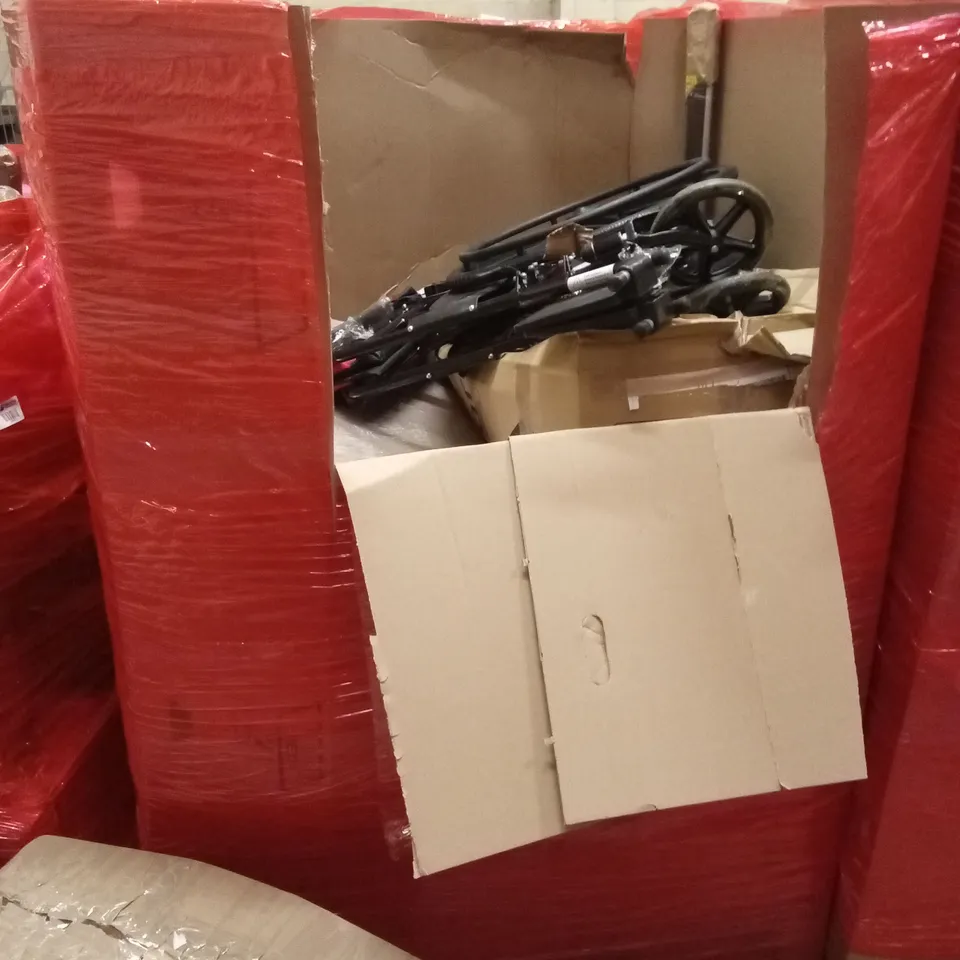 PALLET OF ASSORTED HOUSEHOLD GOODS AND PRODUCTS TO INCLUDE; WHEELCHAIR, OFFICE CHAIR, TOILET SEAT, LED BATHROOM MIRROR ETC