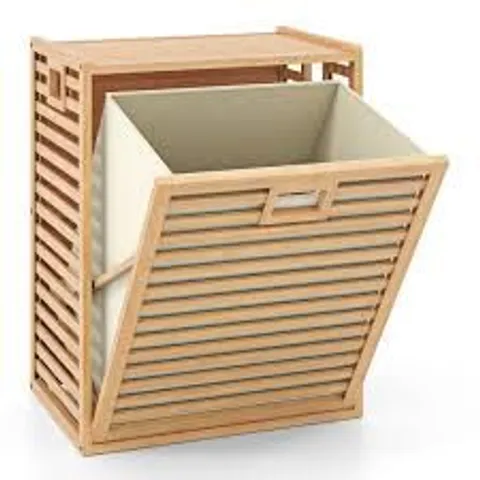 BOXED COSTWAY 18 GAL BAMBOO TILT-OUT LAUNDRY HAMPER WITH REMOVABLE FABRIC BIN