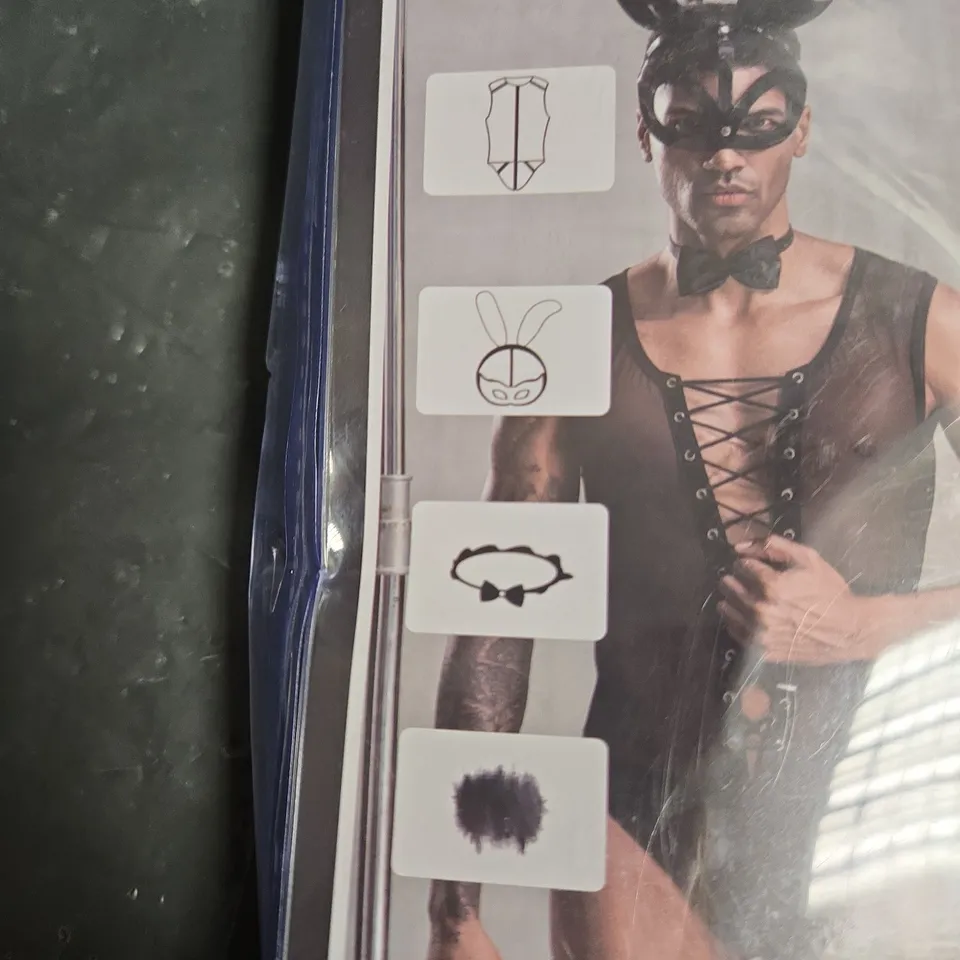RABBIT MAN COSTUME SET – FETISH BUNNY MASK & LACED BODYSUIT (ONE SIZE), BLACK
