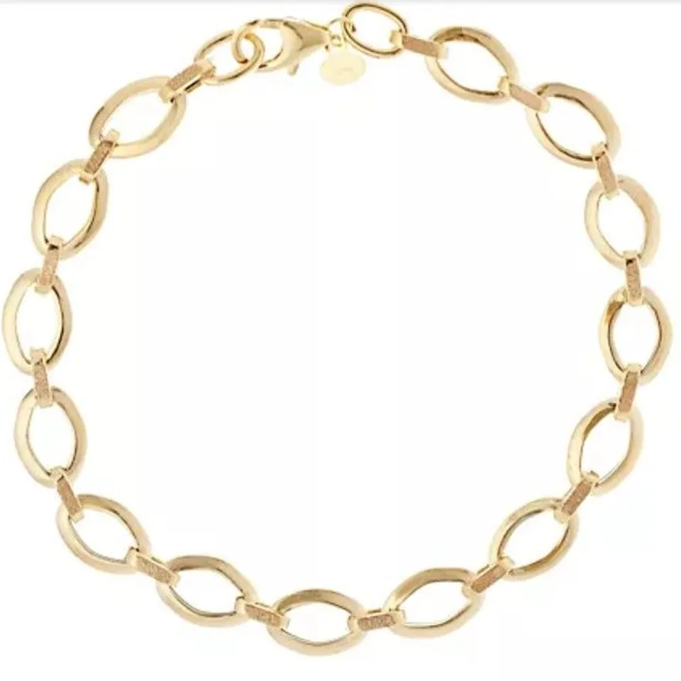 GOLD 9CT ITALIEN GOLD KITE & SAND FINISHED OVAL LINK BRACELET 2.32G