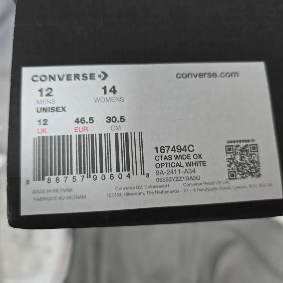 BOXED CONVERSE WIDE OX TRAINERS - WHITE, UK 14 (WOMENS)