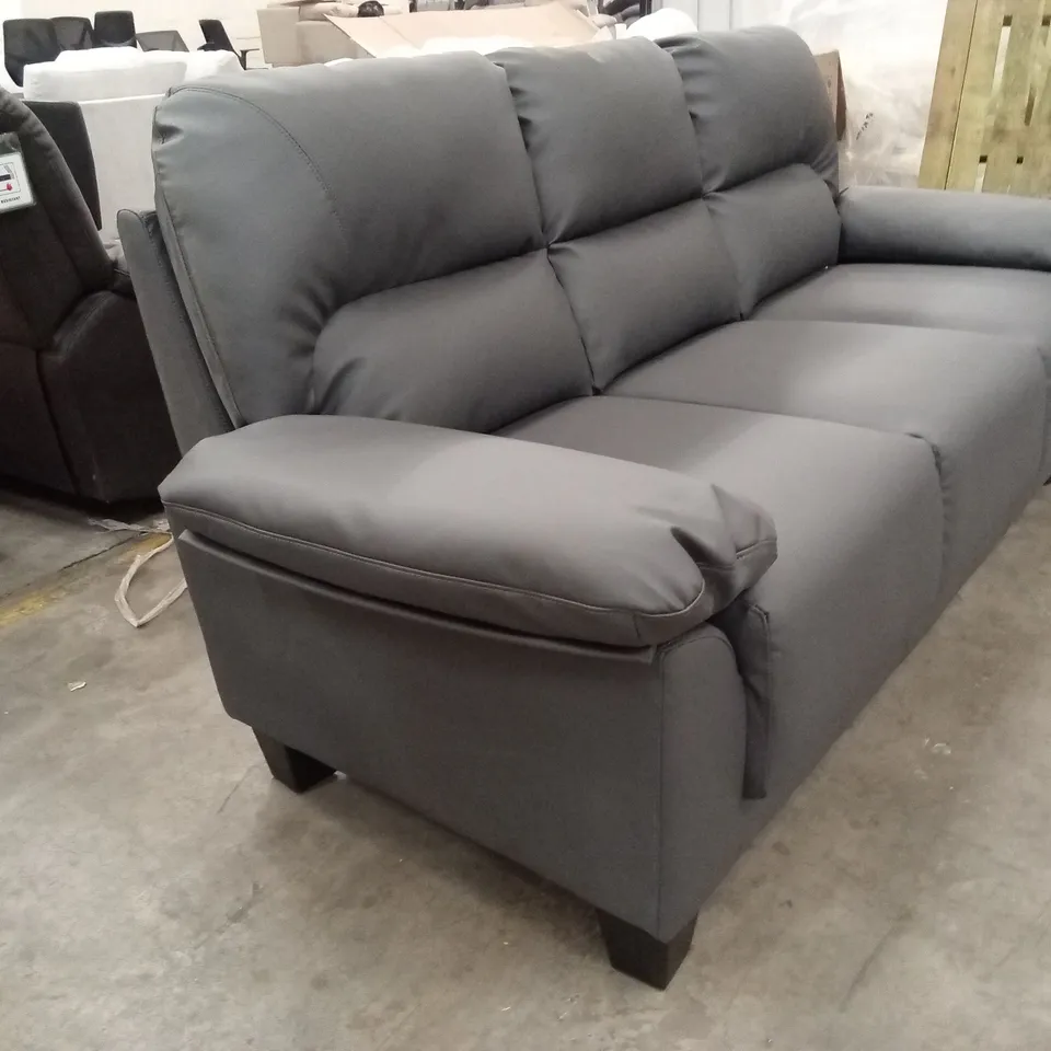 KENTON SMALL 3 SEATER SOFA, GREY PREMIUM FAUX LEATHER