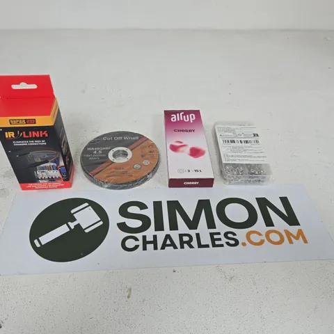 APPROXIMATELY 15 ASSORTED HOUSEHOLD PRODUCTS TO INCLUDE AIRUP CHERRY PODS, PACK OF ASSORTED SCREWS AND A CUT OFF WHELL