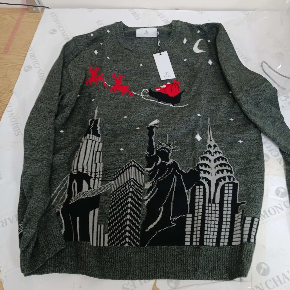 XACT NEW YORK CHRISTMAS JUMPER BLACK SIZE XL